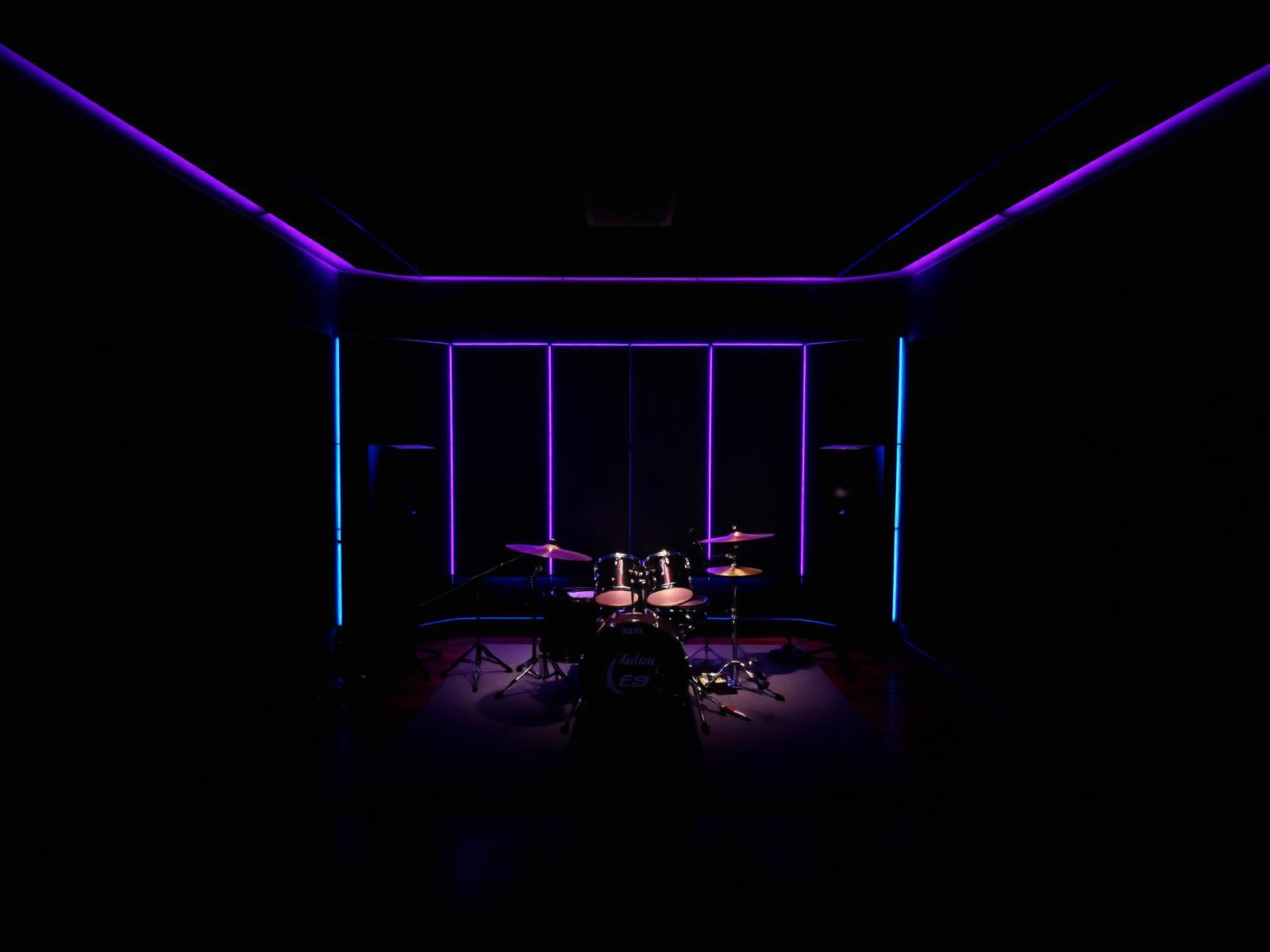 Live recording room with neon edge lighting